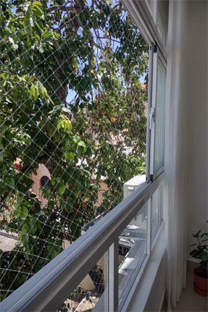 Ventana abierta con malla de seguridad para protección de mascotas